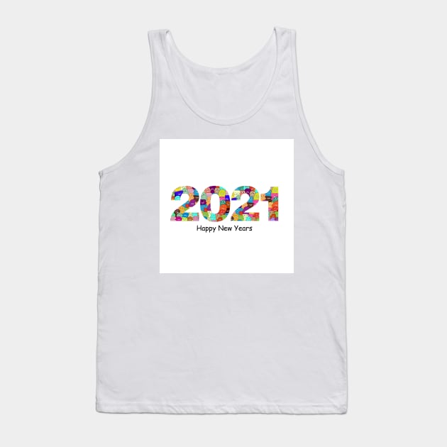 Happy New Year 2021 with doodles patern Tank Top by Bequeen